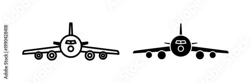 Front view airplane icons in outline and solid black style