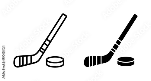 Ice Hockey Stick and Puck Vector Icon Set