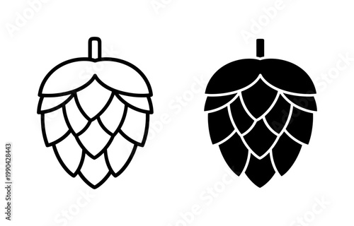 Beer Hop Cone Outline and Silhouette Icon Set