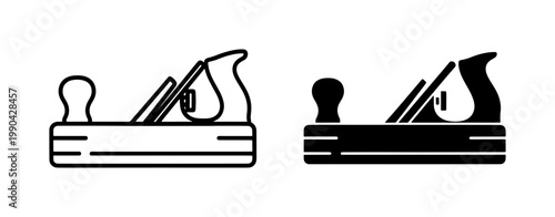 Woodworking Jack Plane Icon Set in Outline and Solid Style