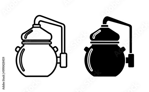 Copper Moonshine Still Distillation Equipment Icon Set