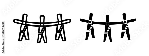 Clothespins Hanging on Washing Line Icon Set
