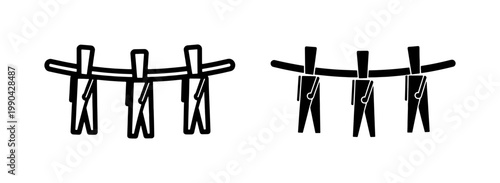 Clothespin Icons Hanging on a Laundry Line