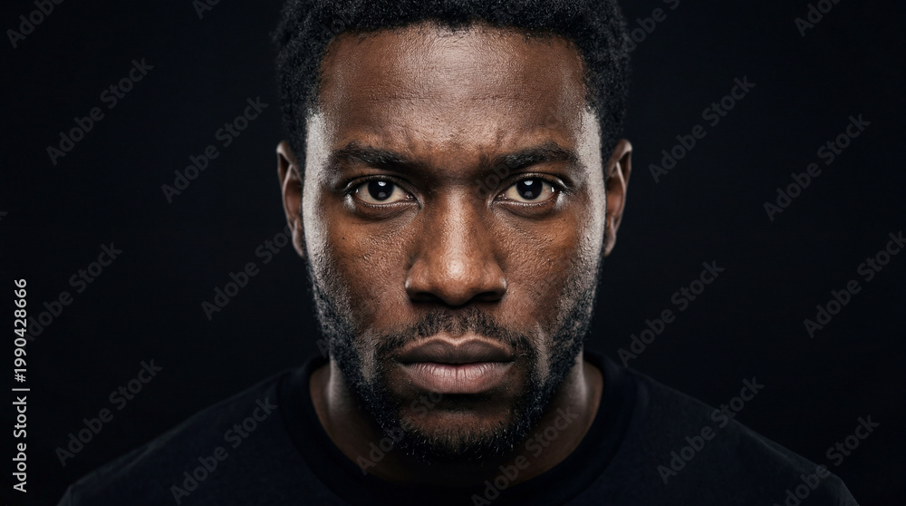 Fototapeta premium Close look at a man with serious expression on a dark background