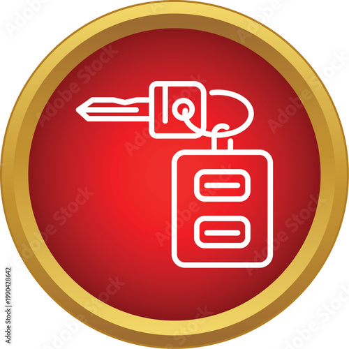 Car key with remote control fob in a red circle creating an automotive security icon