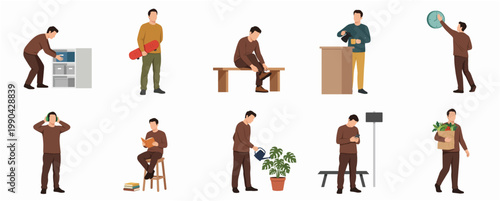 Flat Style Various Man Activity and Lifestyle Illustration with Different Poses