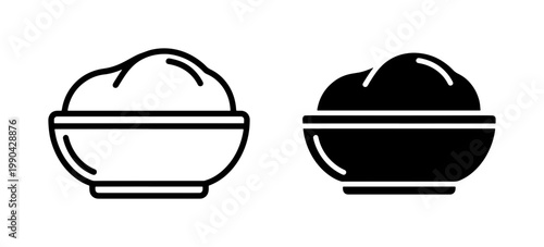 Rice Bowl Line and Silhouette Icon Set