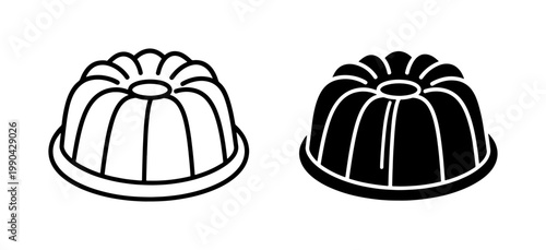 Bundt Cake Outline and Silhouette Vector Icons