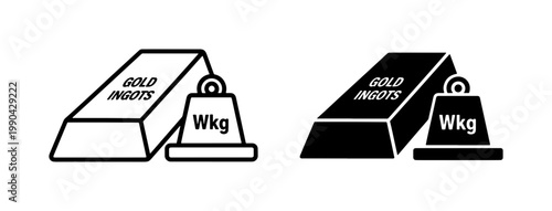 Gold Ingot and Weight Scale Kilogram Icon Set