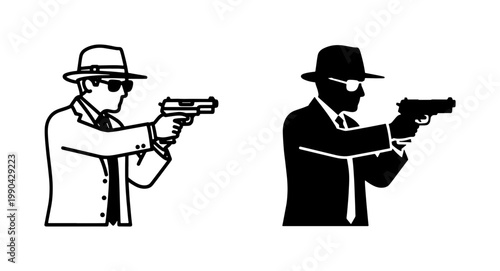 Secret Agent Silhouette Holding Handgun Vector