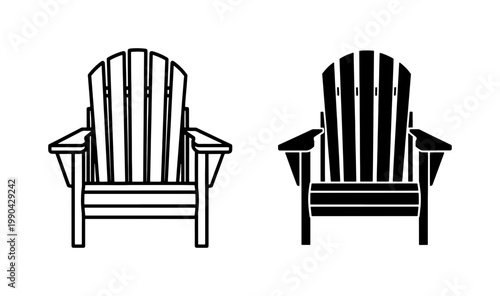 Adirondack Chair Icon Set in Outline and Solid Black Style
