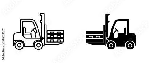 Forklift truck icons carrying wooden pallets for warehouse logistics