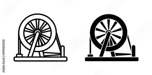 Traditional Spinning Wheel Icon Set in Outline and Glyph Style