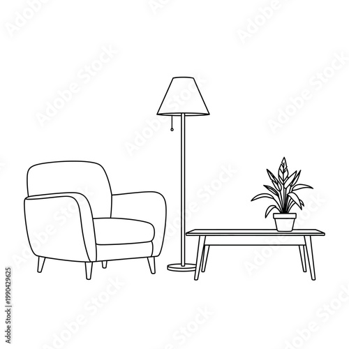 Konstfotografi Modern Armchair with Wooden Legs Indoor.