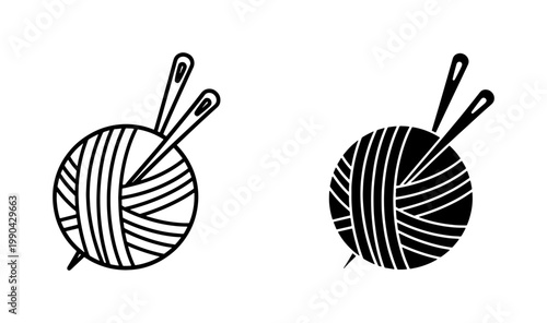 Knitting Yarn Ball with Needles Icon Set
