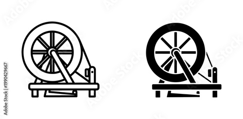 Traditional Spinning Wheel Icon Set in Outline and Solid Style