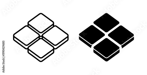 Isometric Floor Tile Icon Set in Outline and Solid Style
