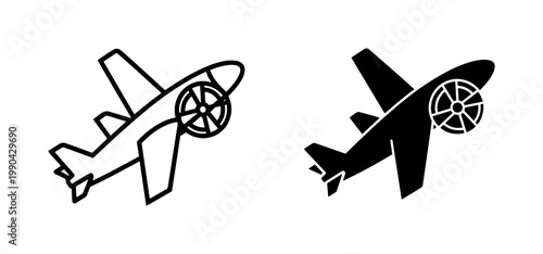 Propeller Airplane Icon Set in Outline and Glyph Style