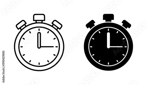 Stopwatch outline and solid black icon set