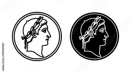Roman Emperor Profile Coin Icon Set