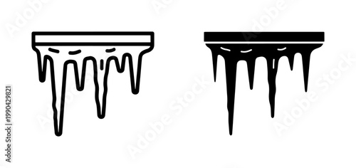 Melting Icicle Line and Silhouette Icon Set
