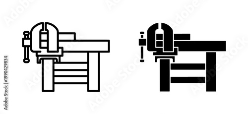 Industrial Workbench with Metal Vise Icon Set