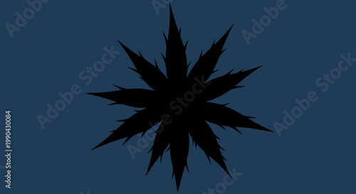 Black silhouette of a cannabis leaf against a dark blue background.