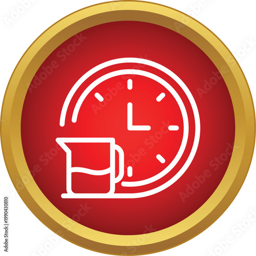 Icon presenting a clock with a measuring cup, representing cooking time and measurement