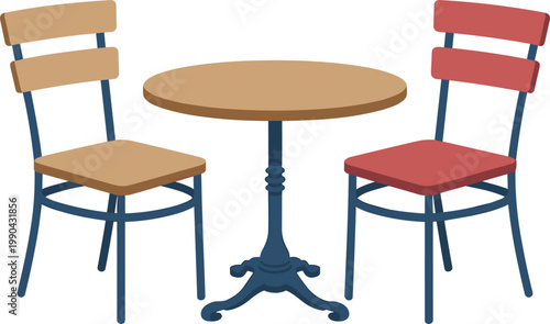 Cafe table with chairs set, cozy restaurant furniture arrangement, interior vector illustration design