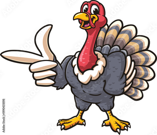 Cartoon mascot illustration of a turkey with an idea