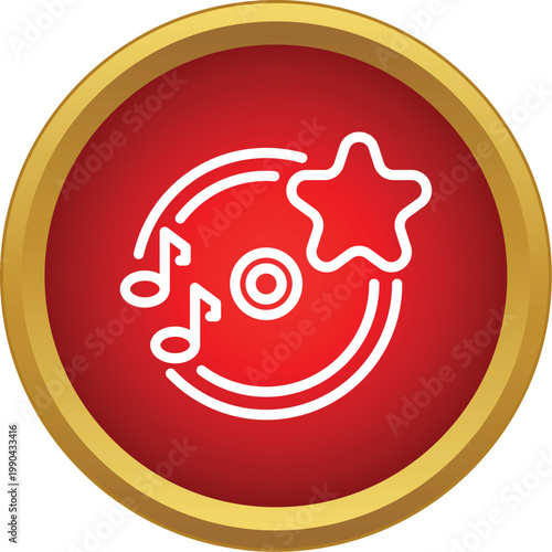 Red circular icon showing a cd with musical notes and a star