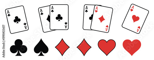 Playing Cards Gambling Icons Spade Club Heart Diamond Symbols Casino Poker Game Vector Illustration Design Isolated Background