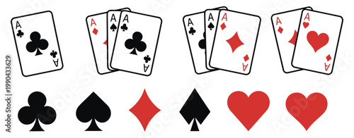 Playing Cards Gambling Icons Spade Club Heart Diamond Symbols Casino Poker Game Vector Illustration Set Isolated Background