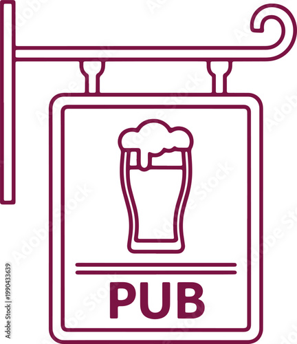 Pub sign with beer glass and name on checkered background symbol.