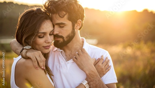Couple Hugging Sunset.