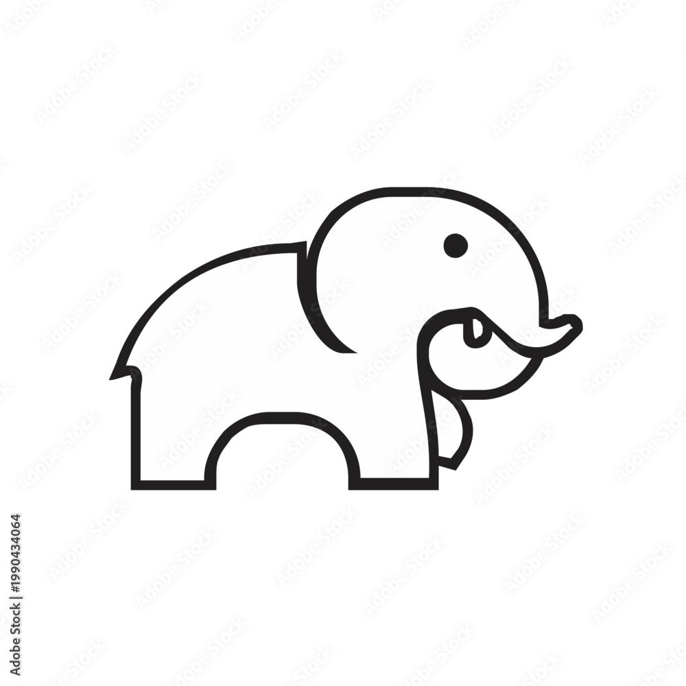 Fototapeta premium Simple Outline Baby Elephant Illustration, Cute Minimalist Animal Graphic Design