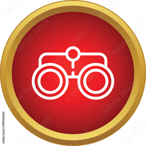 Binoculars icon on a red button with a gold border, symbolizing extended vision