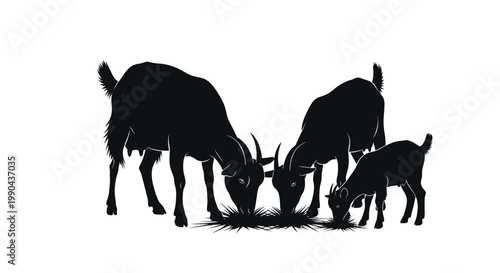 Eid ul Adha Black goat silhouettes, grazing animals, farm creatures, wildlife icons isolated on White Background vector