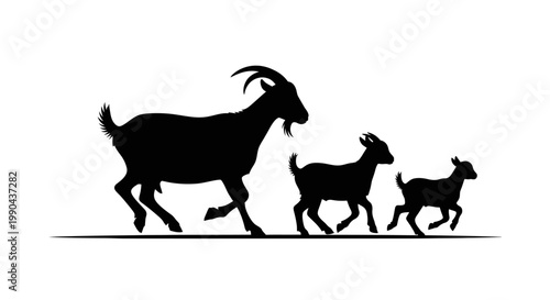 Bild auf Leinwand Eid ul Adha Black goat family, goat silhouettes, animal icons, farm animals, wil