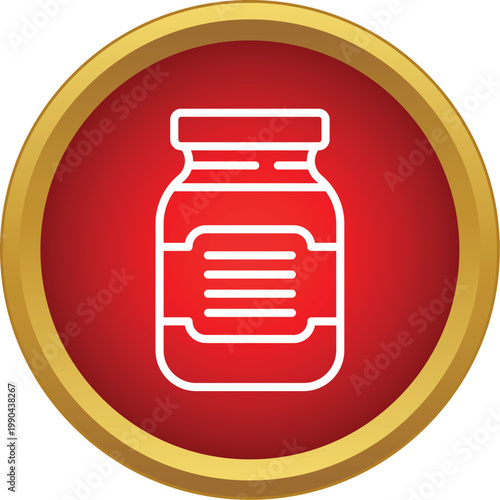 Outline medicine jar icon on a red and gold circular button