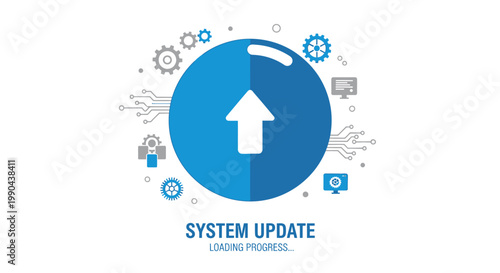 Blue Circle with Upward Arrow and System Update Text.