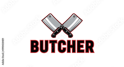 Butcher Logo with Crossed Cleavers and Bold Text.