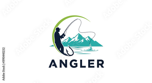 Silhouette of a fisherman casting a line with mountains in the background.