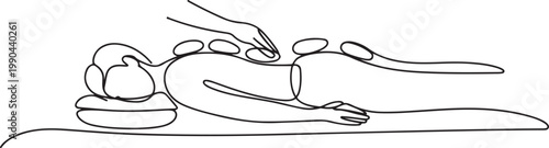 Continuous one line of a person enjoying a hot stone massage, symbolizing wellness and self-care. one line Icon drawing
