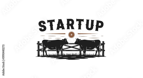 Startup Logo with Two Cows and Fence.