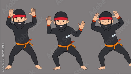 Wallpaper Mural Three Martial Artists in Black Uniforms Performing Moves. Torontodigital.ca