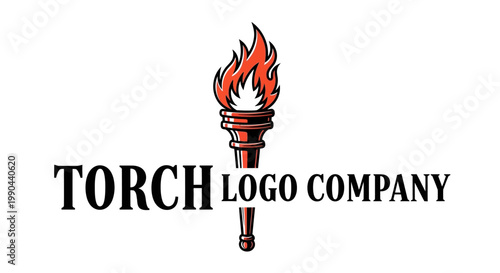 Torch Logo Company Emblem with Fiery Flame.