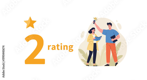 Two people are looking at a rating of two stars.