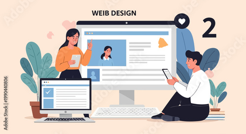 Wallpaper Mural Web design illustration with people interacting with screens. Torontodigital.ca