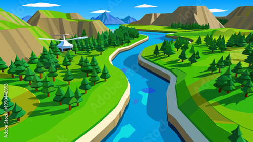 landscape with river and blue sky